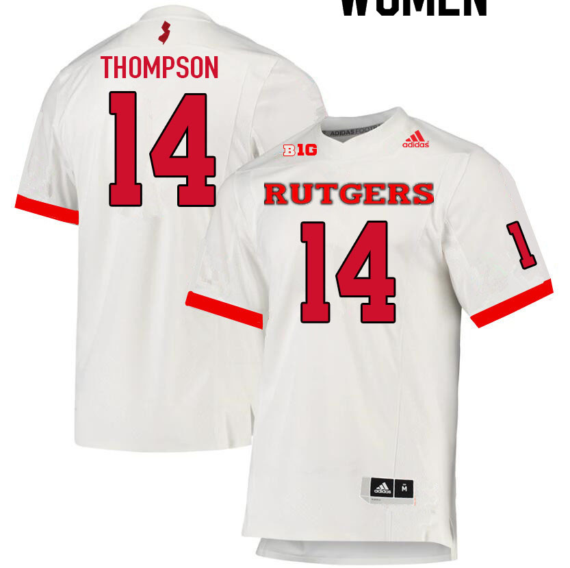 Women #14 Jordan Thompson Rutgers Scarlet Knights College Football Jerseys Sale-White